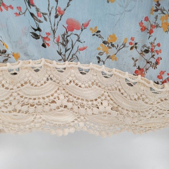 Rue21 Floral Crochet Boho Top S Sheer Long Sleeve Peasant Blouse Festival - Picture 6 of 16